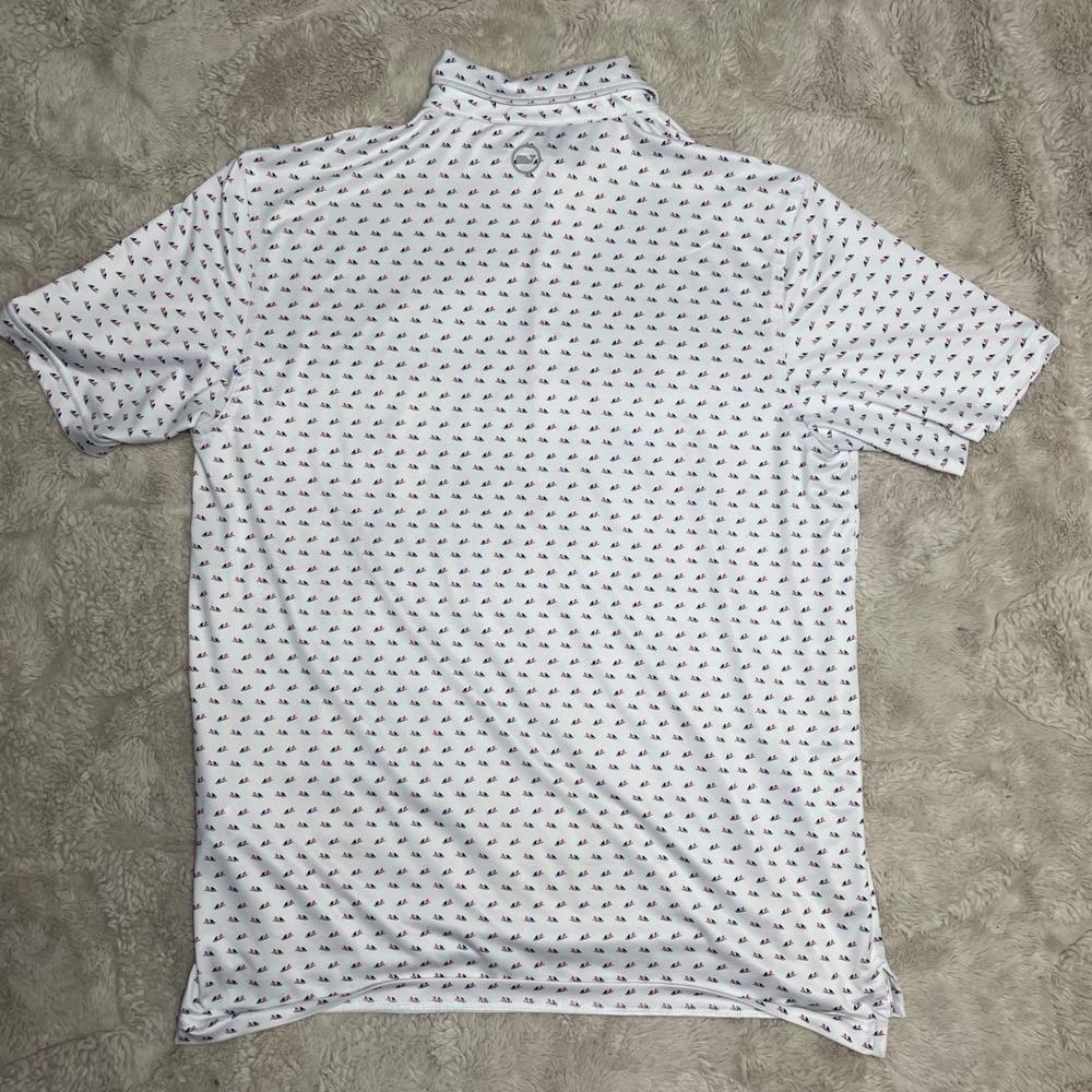 Vineyard Vines Performance Polo Shirt Mens Large White Sailboat Print Golf L - Picture 6 of 10
